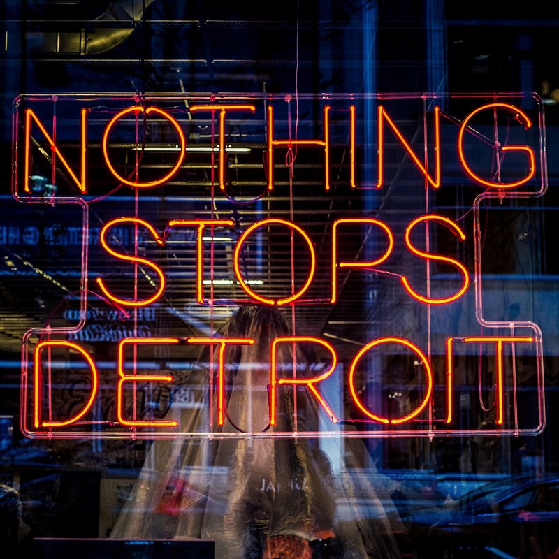pure michigan store sign and detroit 4k