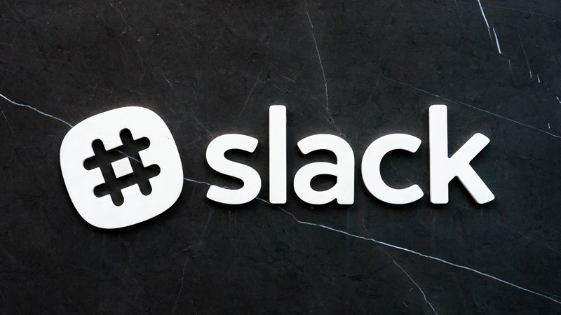 slack company logo on a black marble wall, slack 4k