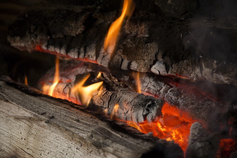 fire burning logs and flame 4k
