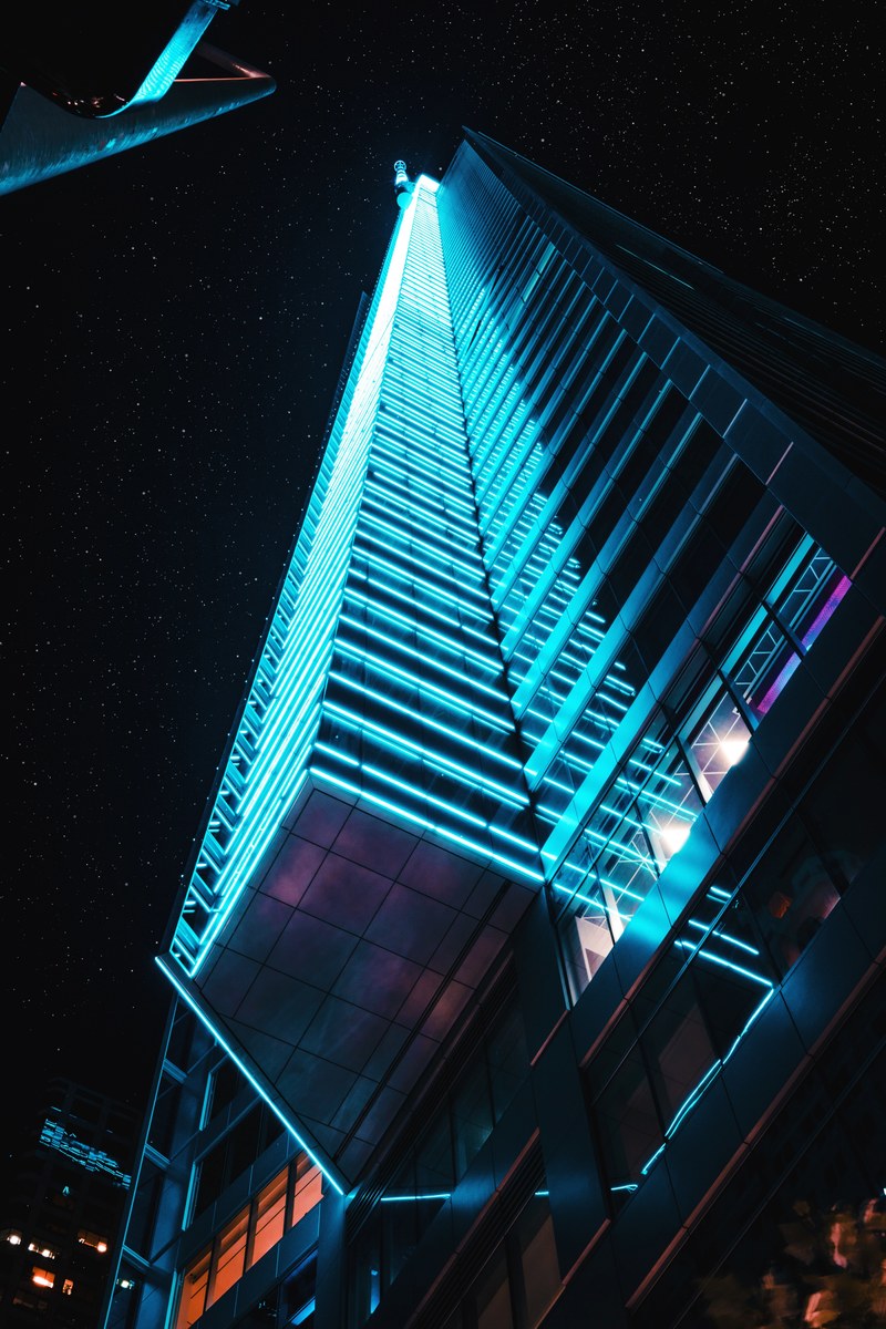 building illuminated tower and skyscraper hd, 4k