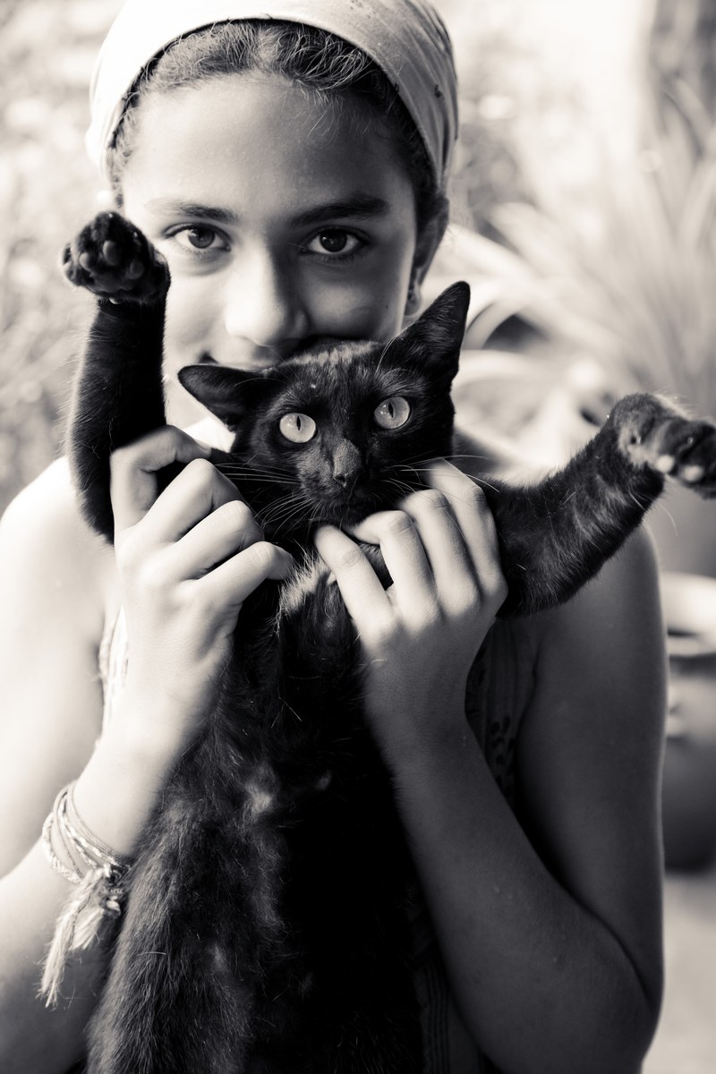 cat girl creepy and black and white hd, 4k