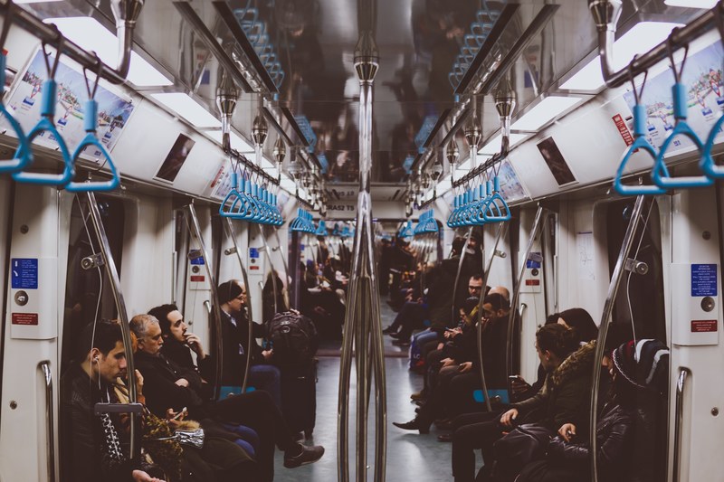 the interior of a subway train in istanbul, subway symmetry 4k