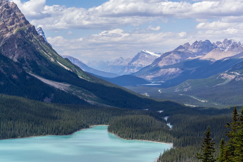 breathtaking view on a clear lake in a mountain valley, azure lake in the tall mountains 4k
