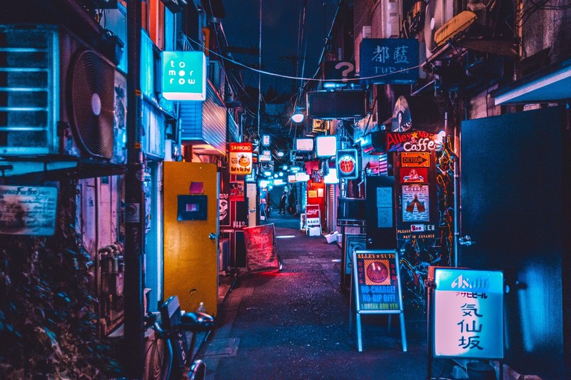 alleyway shop sign alley and neon light 4k