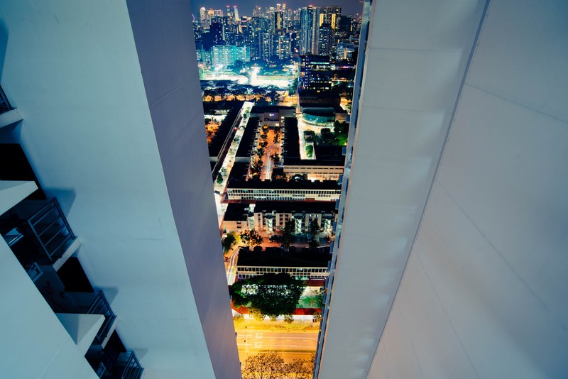 aerial view from above building complex and city 4k