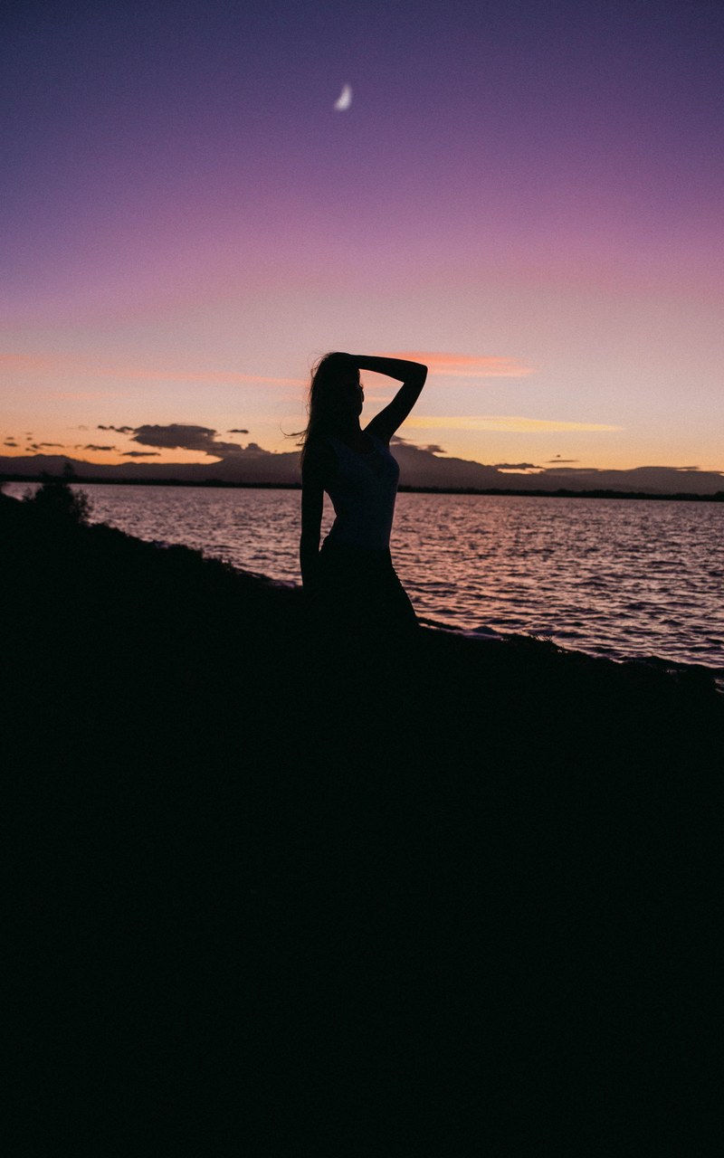 moon peace woman and beach hd, 4k