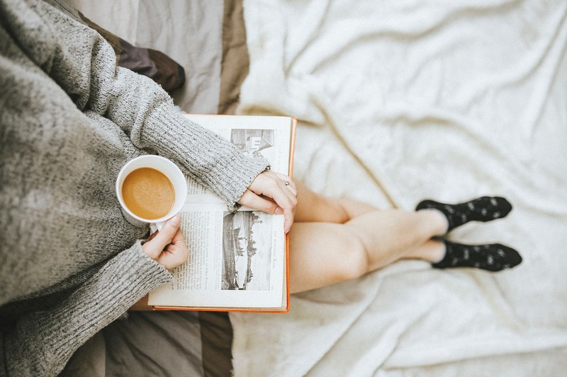reading reading in bed relax and coffe 4k