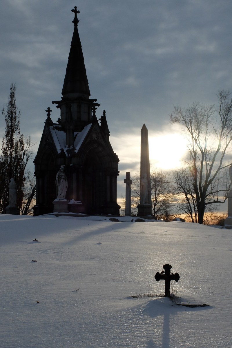 snow sunset cross and church hd, 4k