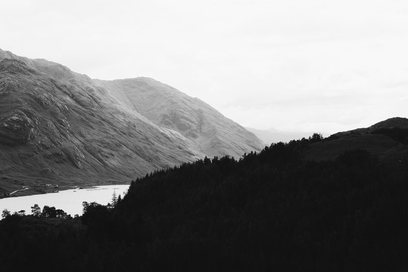 scottish highlands in black and white 4k