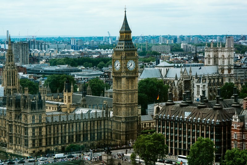 aerial view of big ben and the parliament building with the city scape in the background, united kingdom cityscape 4k