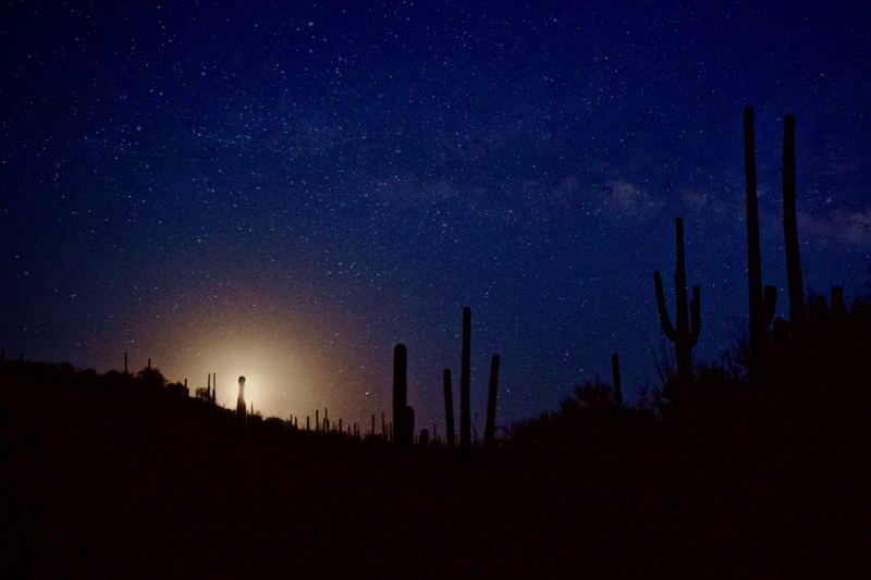 sunrise at mount lemmon with the sky full of stars over the desert landscape, _desert sky 4k