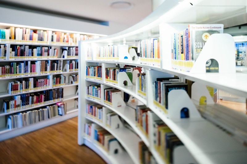 library bookshelf library interior and book 4k