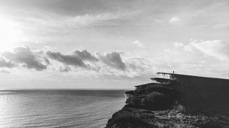 rock, silhouette, bw, 4k