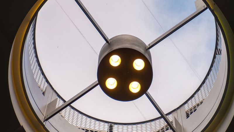 ceiling, lamp, glow, circle, 4k