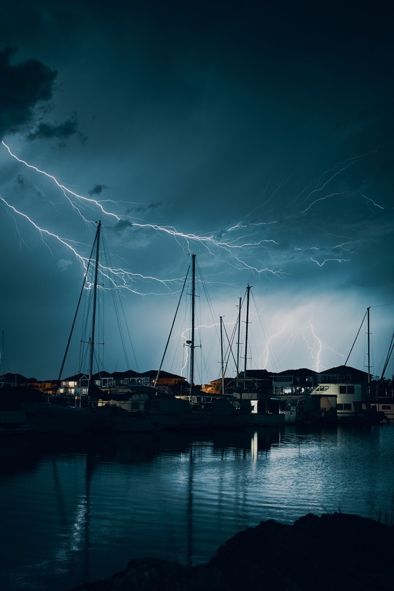boat mast lightning and sky hd, 4k