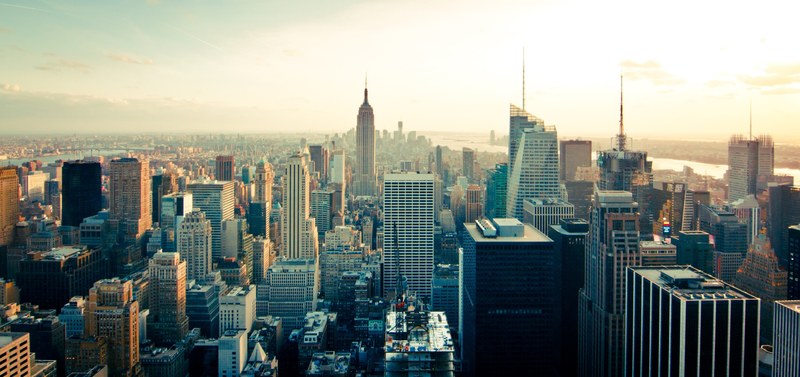 the new york city skyline with the empire state building at sunset, new york beauty 4k