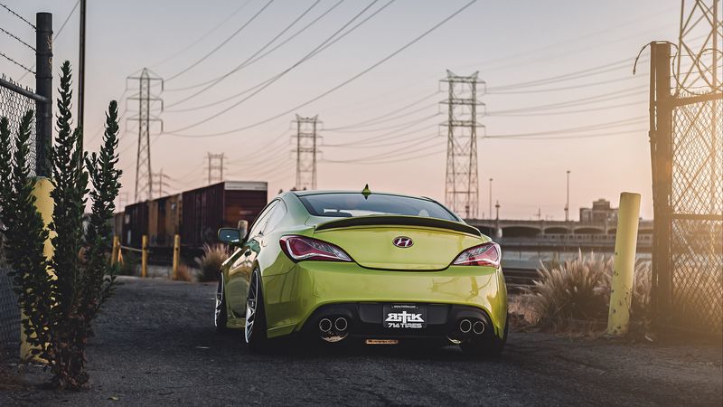 hyundai, genesis, stance, tuning, rear view, 4k