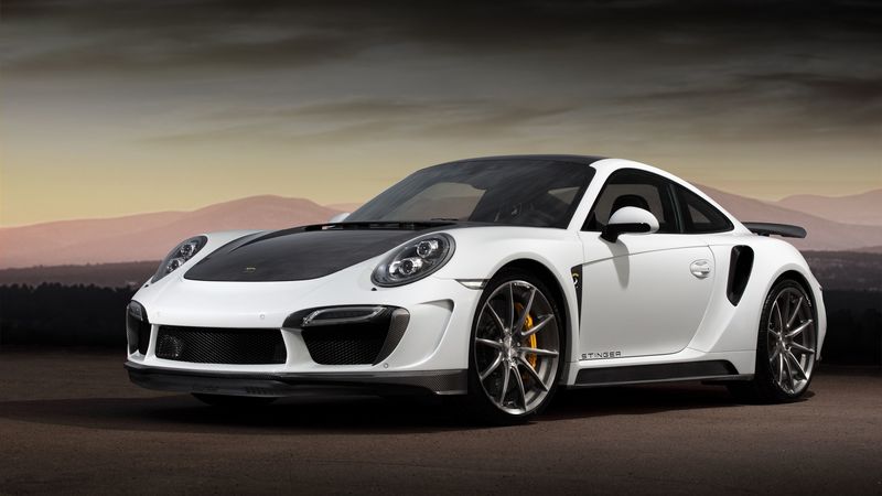 porsche, 911, turbo, stinger, gtr, white, black, side view, 4k