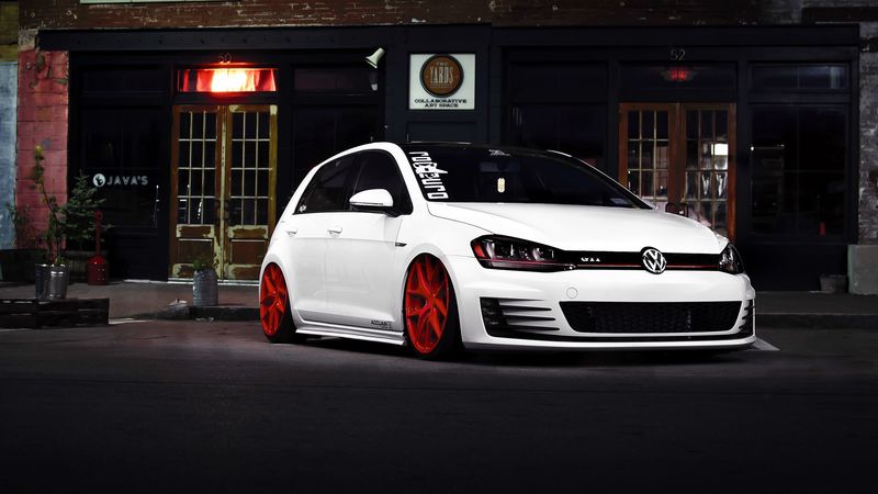 volkswagen golf, gti, white, front view, 4k