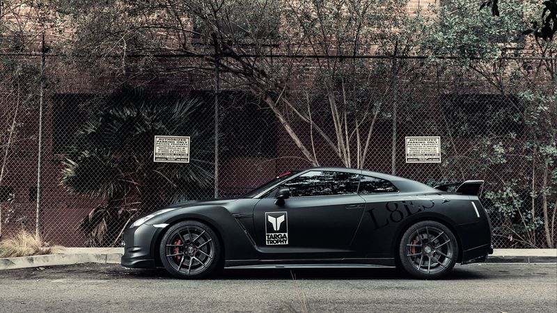 nissan, gt-r, matt, black, side view, 4k