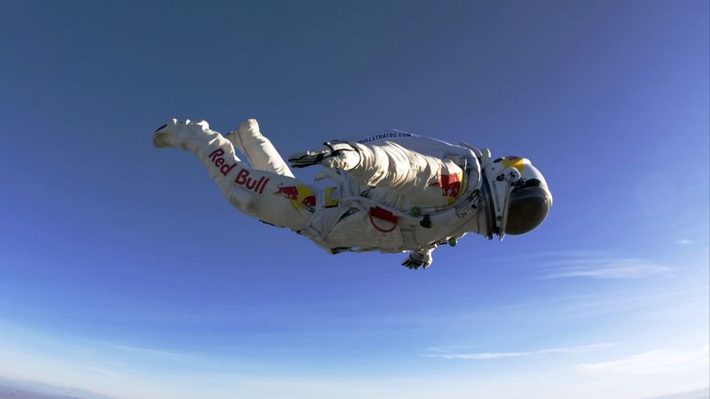 paratrooper, red bull, jumping, flying, suit, 4k