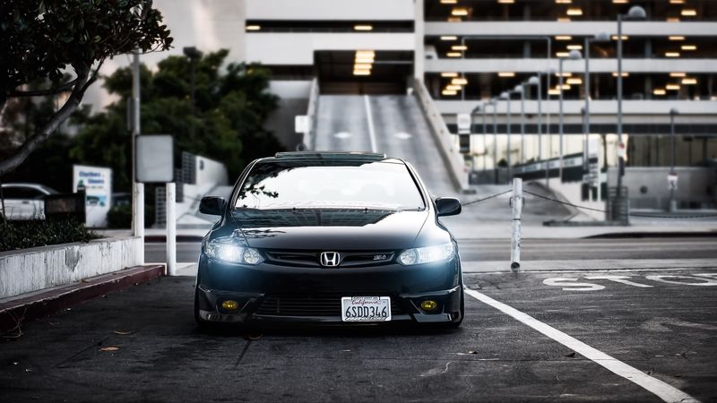 honda, civic, si, black, front view, city, 4k