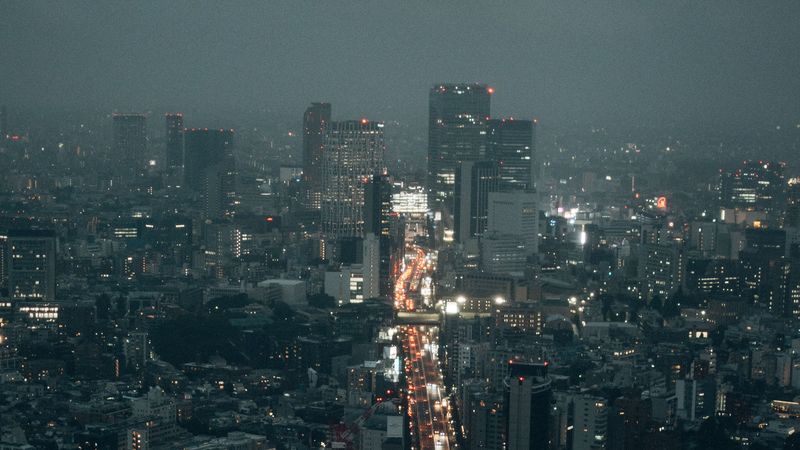 road, night city, lights, buildings, 4k