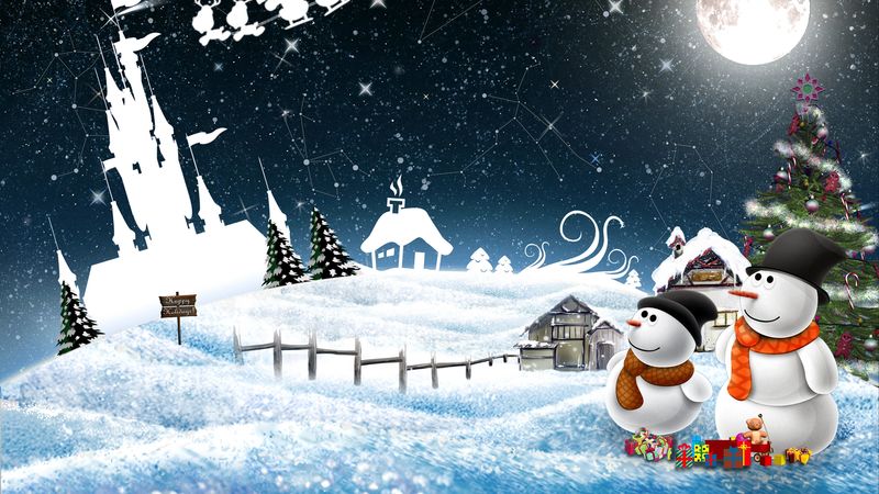 new year, snowmen, night, greeting, holiday, christmas, 4k