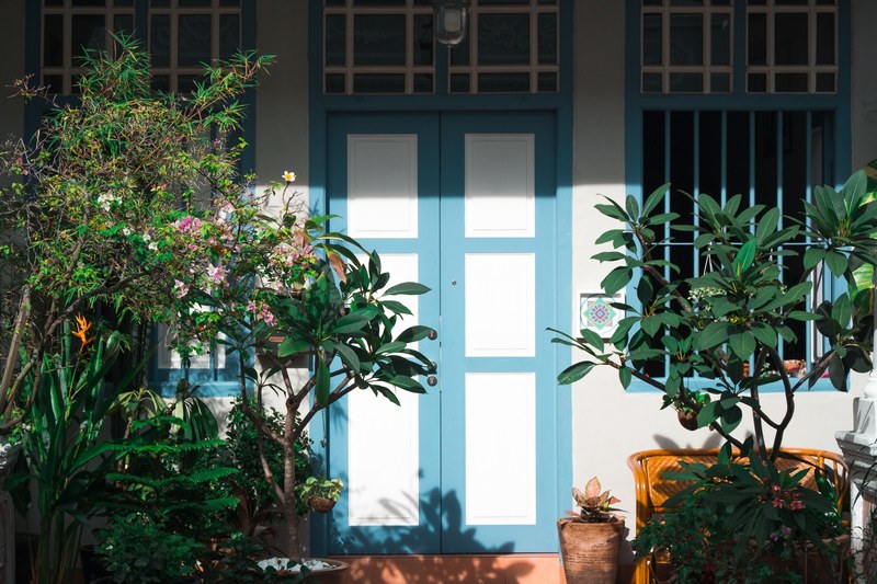 door wooden doorway and blue 4k