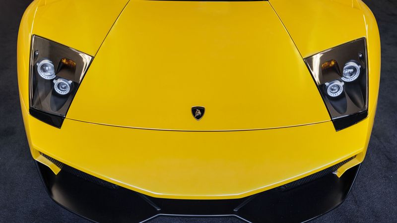 lamborghini, murcielago, hood, yellow, 4k