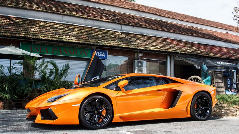 lamborghini, lp 700-4, orange, cars, side view, 4k
