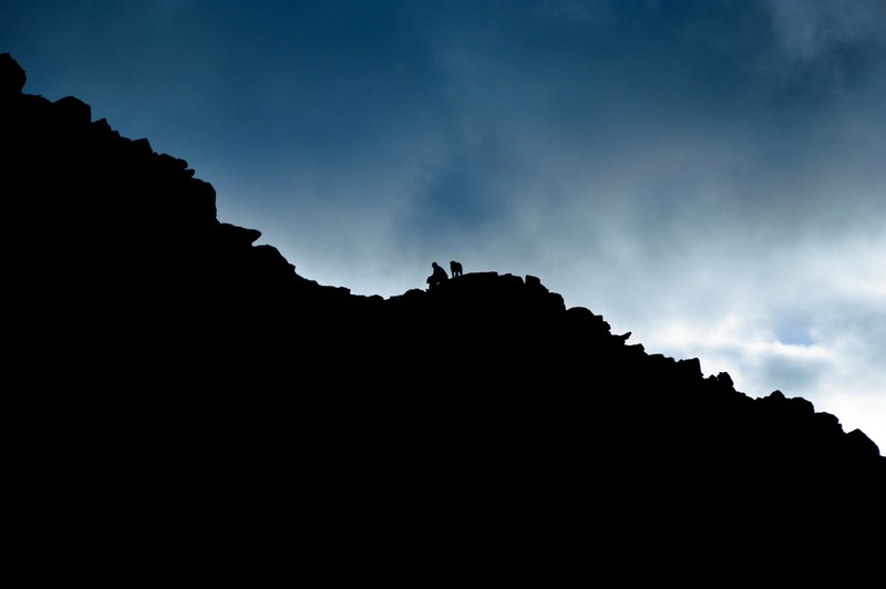 hill cloud silhouette and hiking 4k