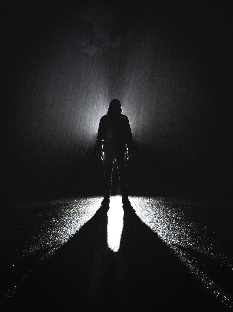 the shadow of a man walking down a street at night, _lost in the shadow of darkness 4k