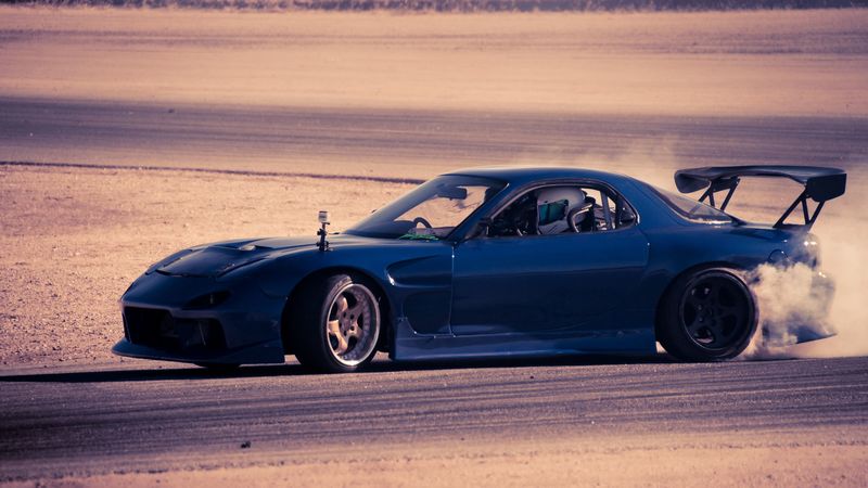 mazda, rx 7, blue, cars, speed, 4k