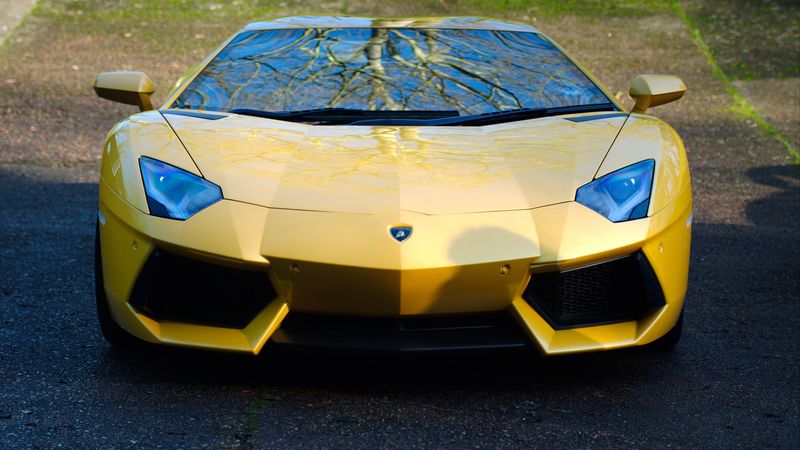 lamborghini, aventador, lp700-4, yellow, car, front view, 4k