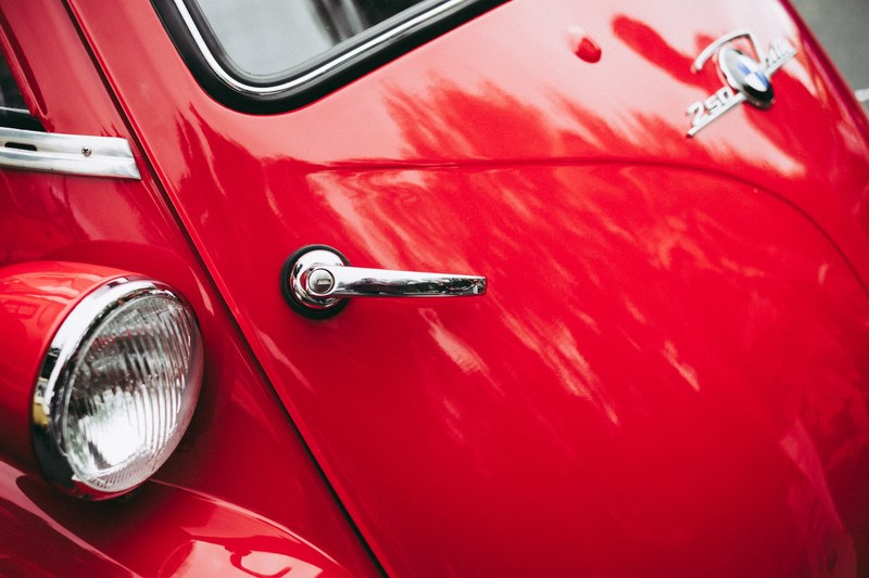 cropped shot of a red vintage bmws door handle, _red vintage bmw 4k