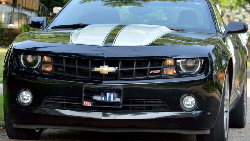 sports car, chevrolet camaro, bumper, front view, 4k