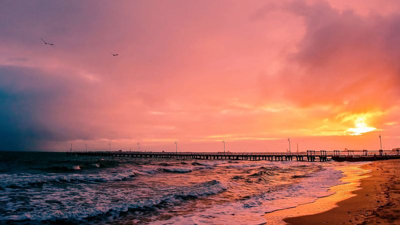 sunset, sea, sun, landscape, 4k
