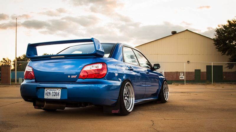 subaru, impreza, wrx, sti, blue, rear view, 4k