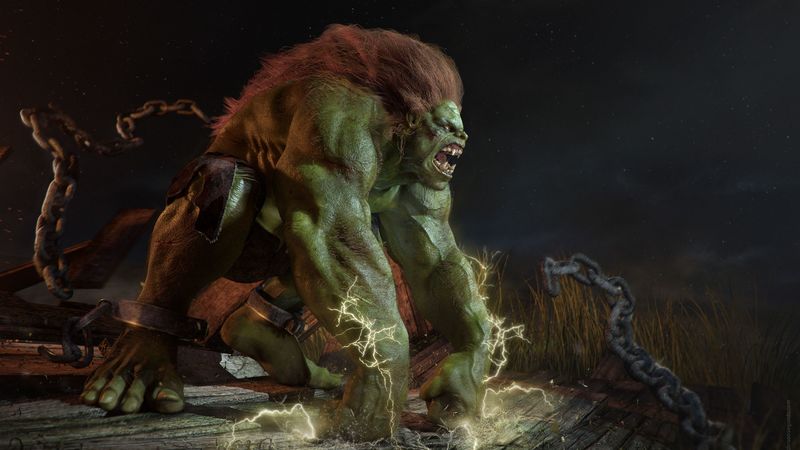 abraao segundo, monster, green, hair, chains, irons, discharge, 4k
