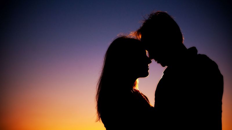 couple, silhouettes, love, night, 4k
