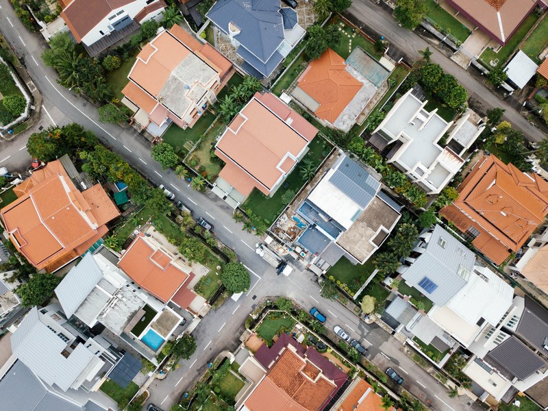 aerial view roof rooftop and street 4k