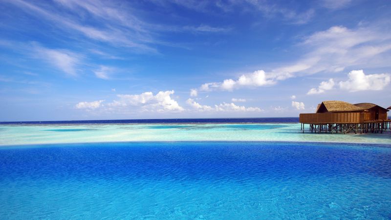 maldives, tropical, bungalows, ocean, 4k