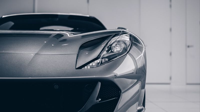 sports car, car, gray, front view, 4k