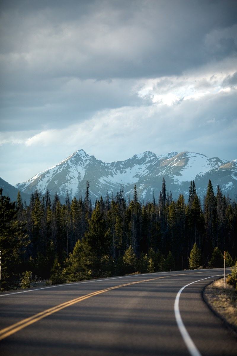 a highway road that is winding through the forest and mountainside, highway road 4k