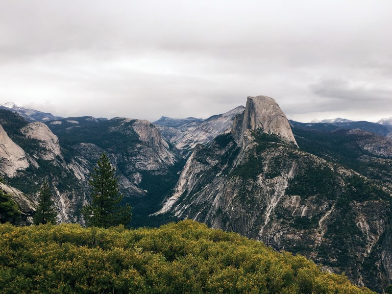 high view of the side of the half dome cliff in yosemite, half dome from the side 4k