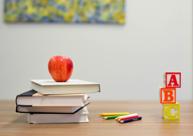 school learning book and apple 4k