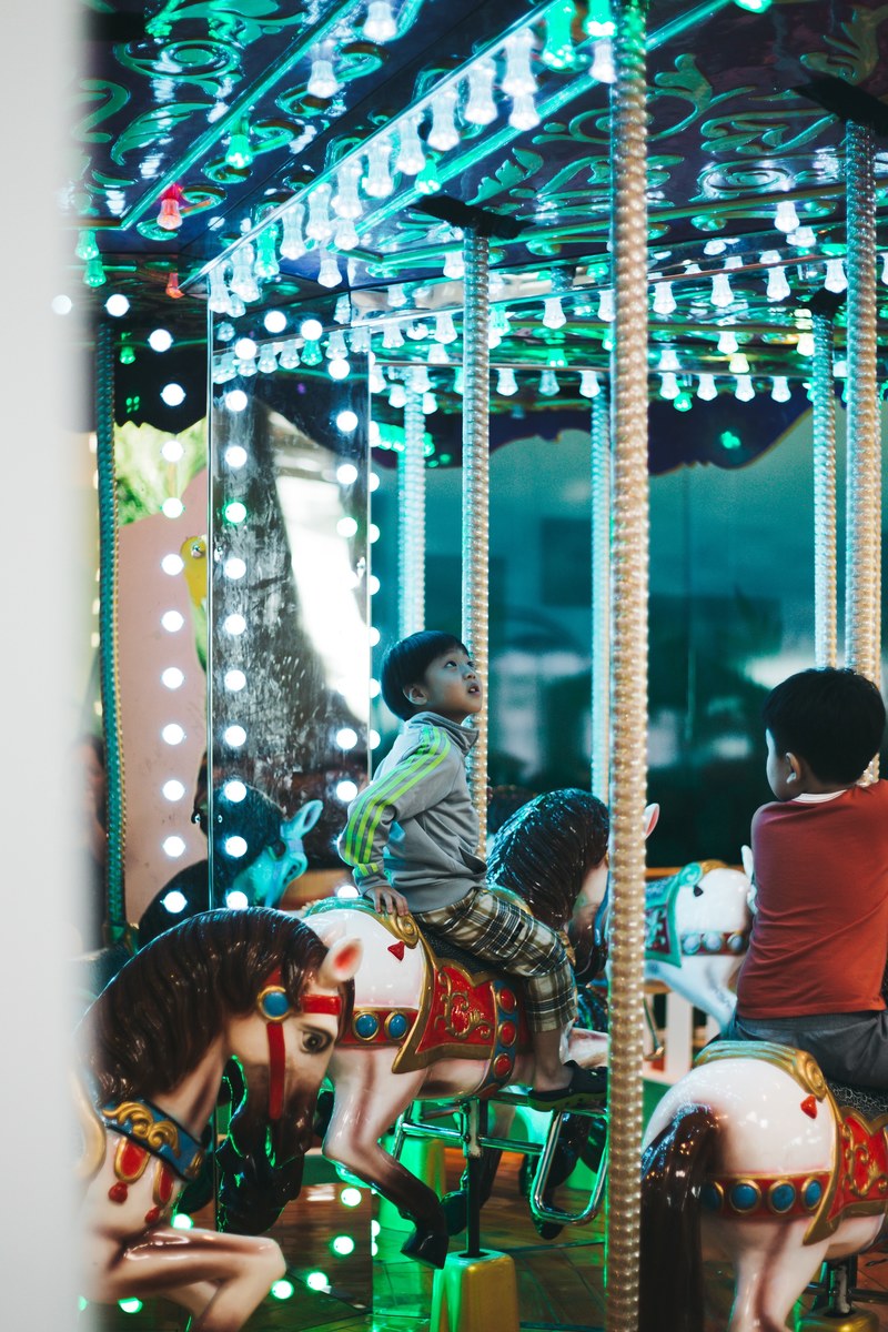 funfair carousel horse and lights hd, 4k