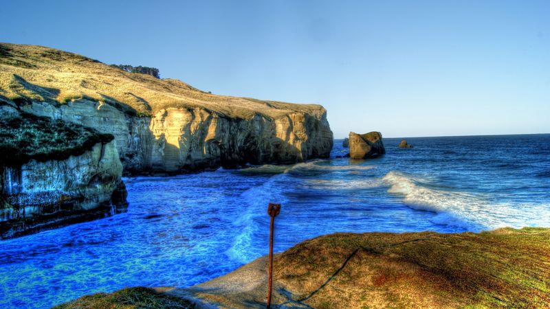sea, rocks, beach, landscape, hdr, 4k