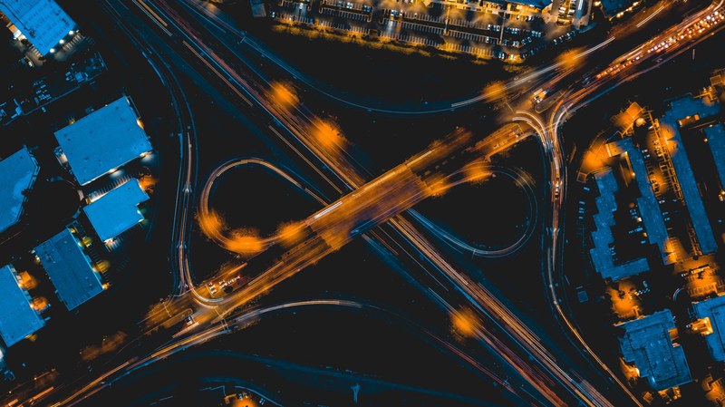 aerial view road street and city 4k